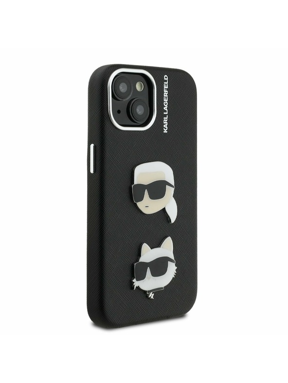 Karl Lagerfeld Karl Lagerfeld Grained PU K&CH Heads Stražnji poklopac za iPhone 15 Crna
