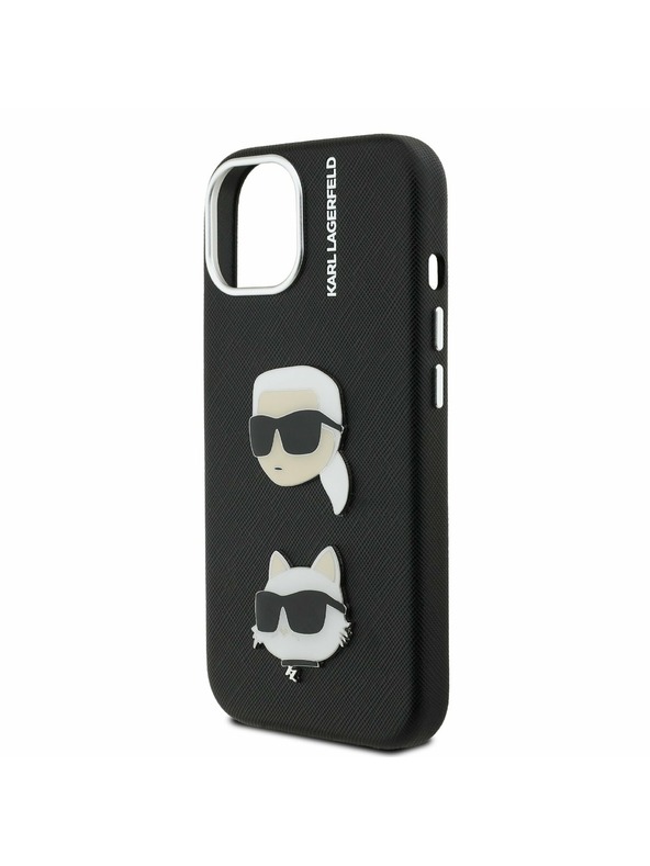 Karl Lagerfeld Karl Lagerfeld Grained PU K&CH Heads Stražnji poklopac za iPhone 15 Crna