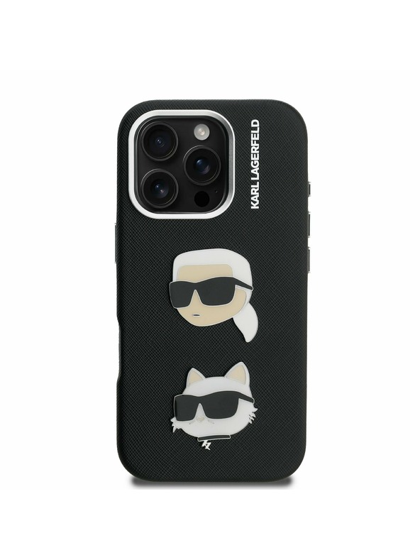 Karl Lagerfeld Karl Lagerfeld Grained PU K&CH Heads Stražnji Poklopac za iPhone 16 Pro Black
