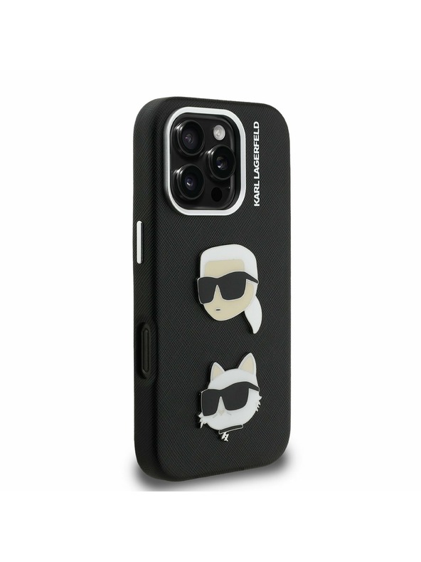 Karl Lagerfeld Karl Lagerfeld Grained PU K&CH Heads Stražnji Poklopac za iPhone 16 Pro Black