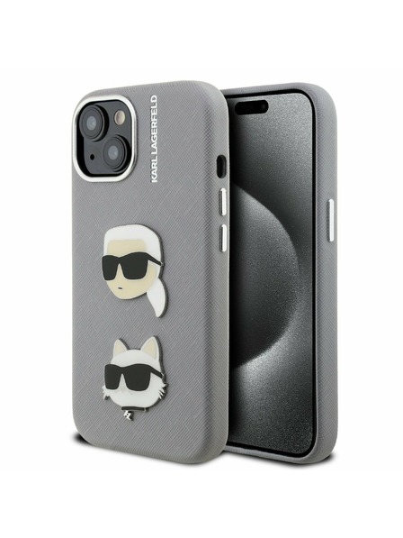 Karl Lagerfeld Karl Lagerfeld Grained PU K&CH Heads Stražnji Poklopac za iPhone 15 Grey