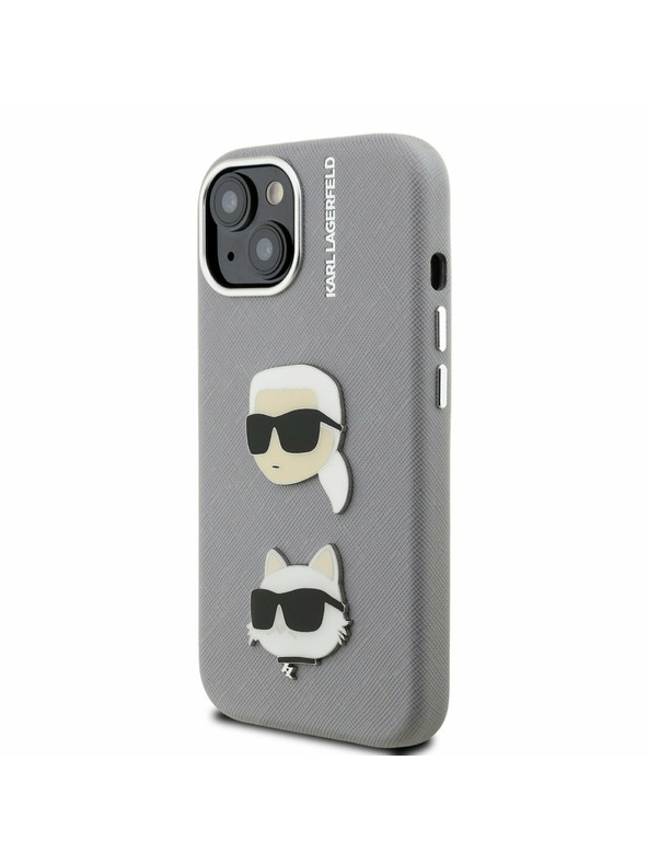Karl Lagerfeld Karl Lagerfeld Grained PU K&CH Heads Stražnji Poklopac za iPhone 15 Grey