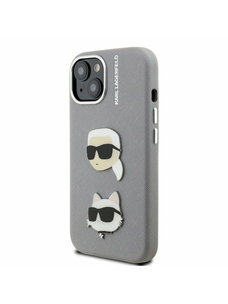 Karl Lagerfeld Karl Lagerfeld Grained PU K&CH Heads Stražnji Poklopac za iPhone 15 Grey