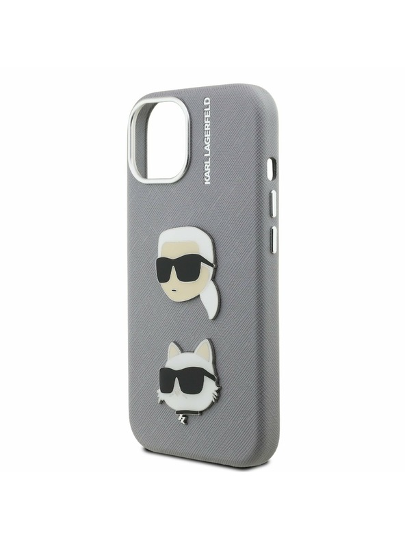 Karl Lagerfeld Karl Lagerfeld Grained PU K&CH Heads Stražnji Poklopac za iPhone 15 Grey