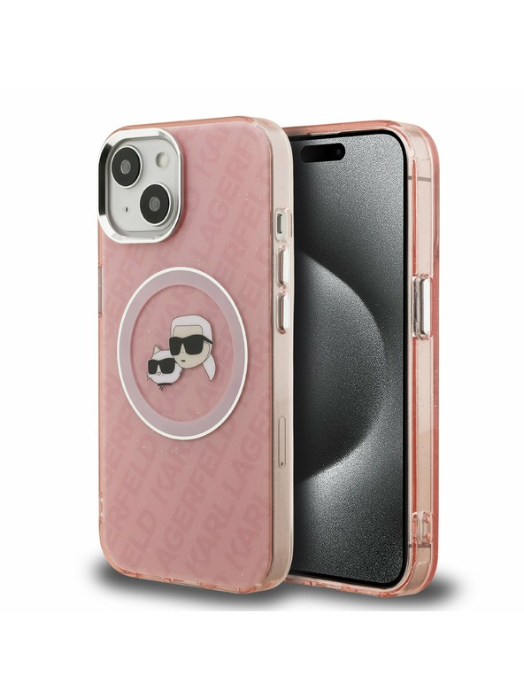 Karl Lagerfeld Karl Lagerfeld IML K&CH Heads Repeated Logo MagSafe Stražnji Poklopac za iPhone 15 Pink