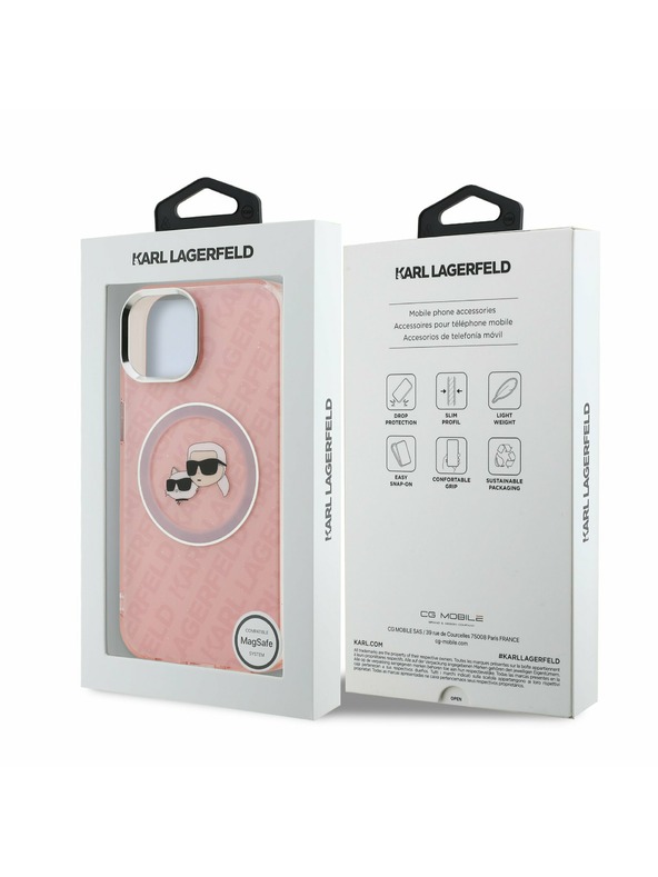 Karl Lagerfeld Karl Lagerfeld IML K&CH Heads Repeated Logo MagSafe Stražnji Poklopac za iPhone 15 Pink