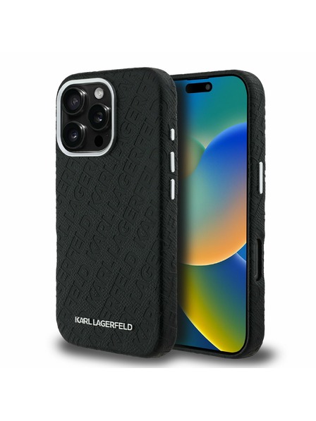Karl Lagerfeld Karl Lagerfeld Grained PU Repeated Logo MagSafe Stražnji Poklopac za iPhone 16 Pro Max Black
