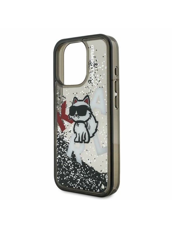 Karl Lagerfeld Karl Lagerfeld Liquid Glitter Scattered Choupette Stražnji Poklopac za iPhone 16 Pro Black