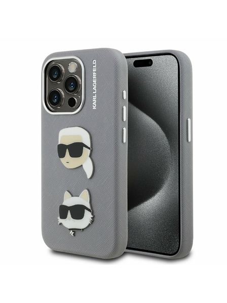 Karl Lagerfeld Karl Lagerfeld Grained PU K&CH Heads Stražnji Poklopac za iPhone 15 Pro Max Grey