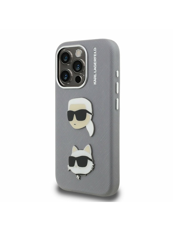 Karl Lagerfeld Karl Lagerfeld Grained PU K&CH Heads Stražnji Poklopac za iPhone 15 Pro Max Grey