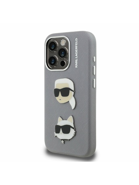 Karl Lagerfeld Karl Lagerfeld Grained PU K&CH Heads Stražnji Poklopac za iPhone 15 Pro Max Grey