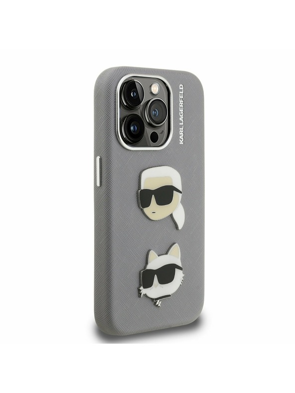 Karl Lagerfeld Karl Lagerfeld Grained PU K&CH Heads Stražnji Poklopac za iPhone 15 Pro Max Grey
