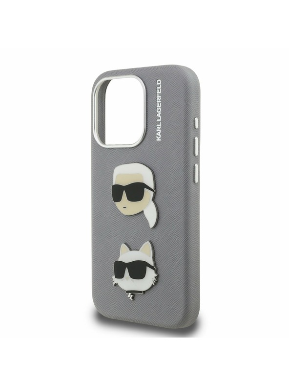 Karl Lagerfeld Karl Lagerfeld Grained PU K&CH Heads Stražnji Poklopac za iPhone 15 Pro Max Grey