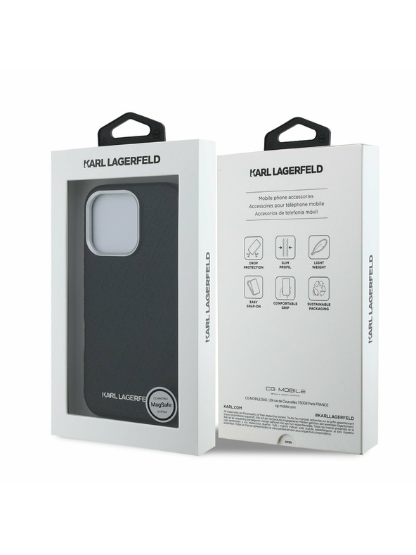 Karl Lagerfeld Karl Lagerfeld Grained PU Repeated Logo MagSafe Stražnji Poklopac za iPhone 16 Pro Black