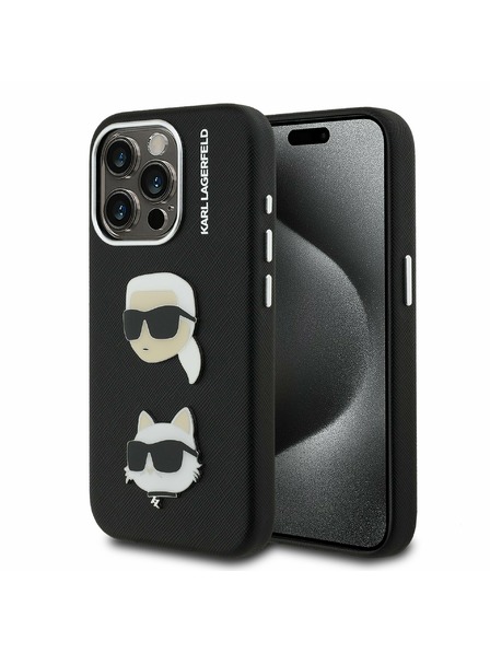 Karl Lagerfeld Karl Lagerfeld Grained PU K&CH Heads Stražnji Poklopac za iPhone 15 Pro Black