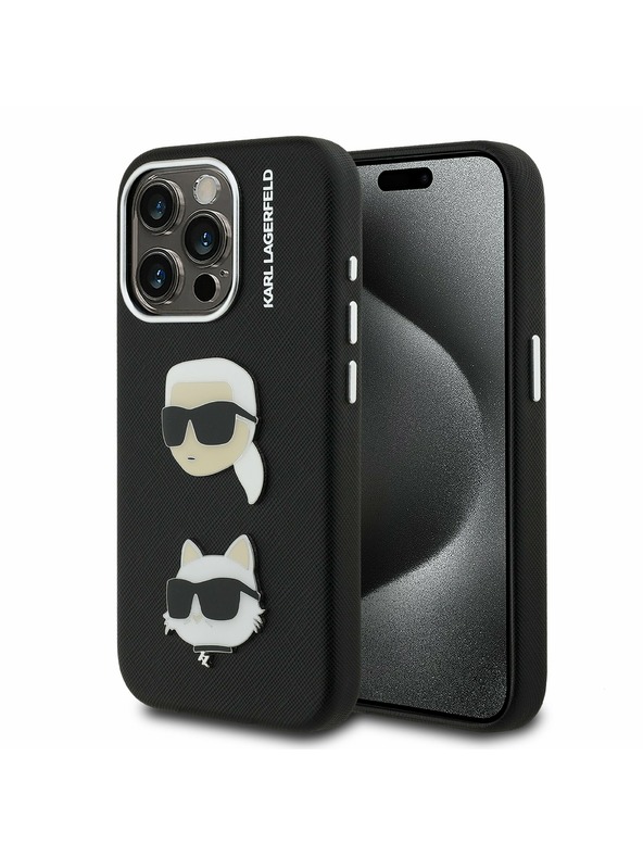 Karl Lagerfeld Karl Lagerfeld Grained PU K&CH Heads Stražnji Poklopac za iPhone 15 Pro Black