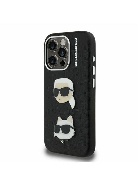 Karl Lagerfeld Karl Lagerfeld Grained PU K&CH Heads Stražnji Poklopac za iPhone 15 Pro Black