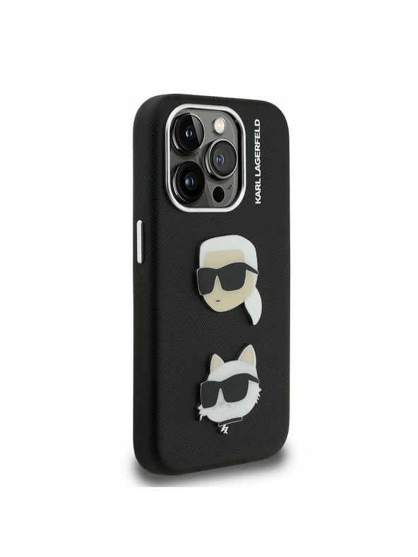Karl Lagerfeld Karl Lagerfeld Grained PU K&CH Heads Stražnji Poklopac za iPhone 15 Pro Black