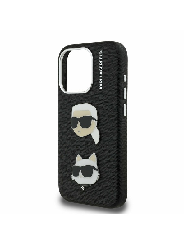 Karl Lagerfeld Karl Lagerfeld Grained PU K&CH Heads Stražnji Poklopac za iPhone 15 Pro Black