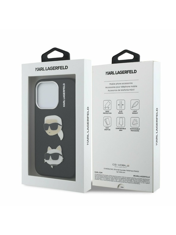 Karl Lagerfeld Karl Lagerfeld Grained PU K&CH Heads Stražnji Poklopac za iPhone 15 Pro Black