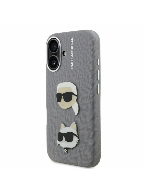 Karl Lagerfeld Karl Lagerfeld Grained PU K&CH Heads Stražnji Poklopac za iPhone 16 Grey