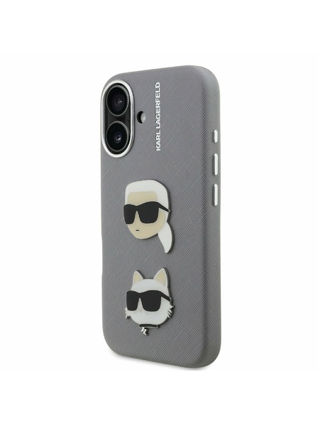 Karl Lagerfeld Karl Lagerfeld Grained PU K&CH Heads Stražnji Poklopac za iPhone 16 Grey