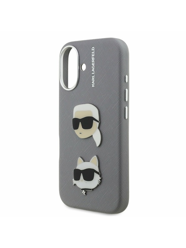 Karl Lagerfeld Karl Lagerfeld Grained PU K&CH Heads Stražnji Poklopac za iPhone 16 Grey