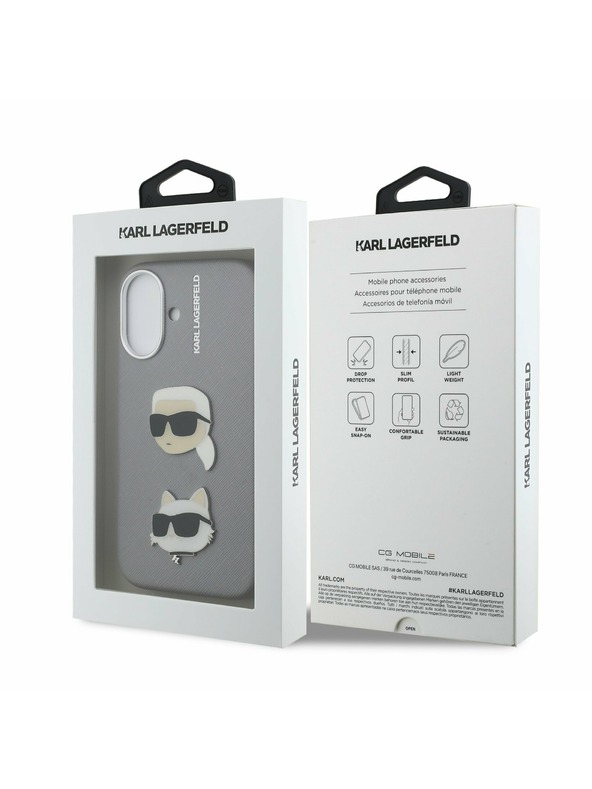 Karl Lagerfeld Karl Lagerfeld Grained PU K&CH Heads Stražnji Poklopac za iPhone 16 Grey
