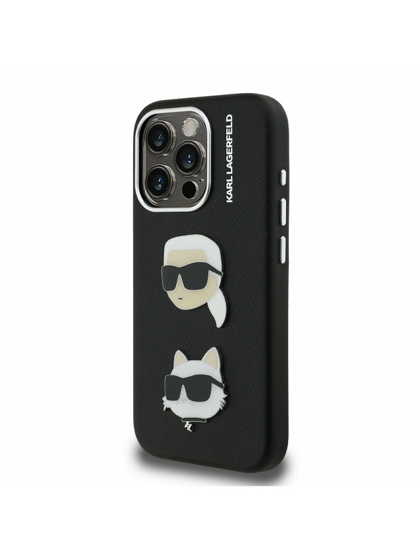 Karl Lagerfeld Karl Lagerfeld Grained PU K&CH Heads Stražnji Poklopac za iPhone 15 Pro Max Black