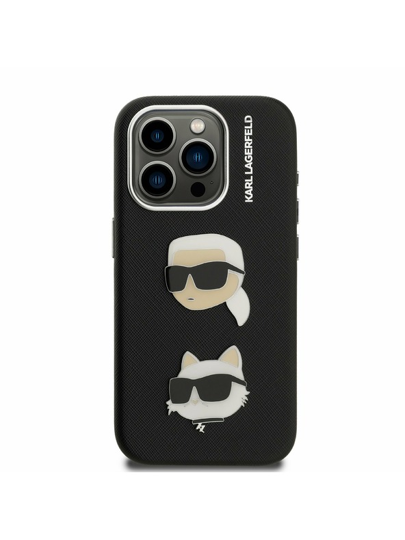 Karl Lagerfeld Karl Lagerfeld Grained PU K&CH Heads Stražnji Poklopac za iPhone 15 Pro Max Black