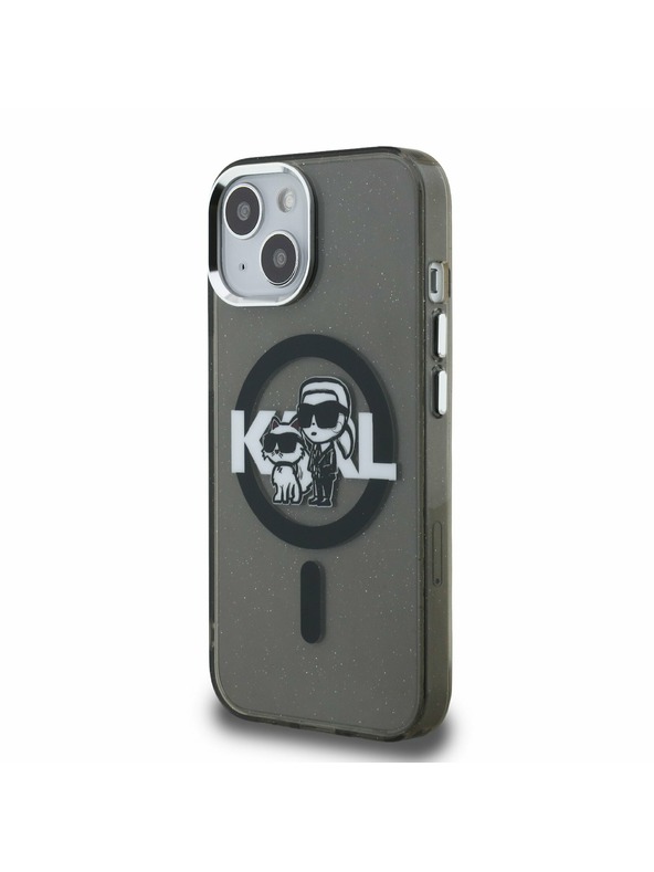 Karl Lagerfeld Karl Lagerfeld IML Glitter Karl and Choupette Sketch MagSafe Stražnji Poklopac za iPhone 15 Black