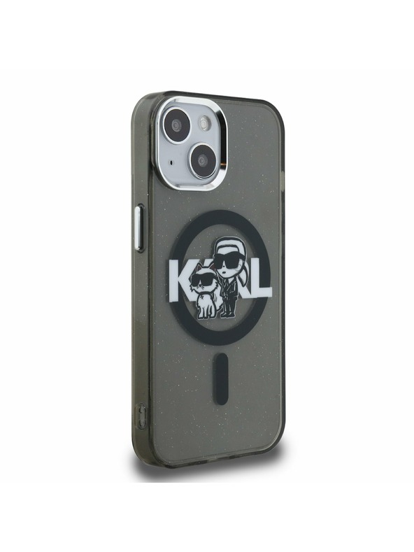 Karl Lagerfeld Karl Lagerfeld IML Glitter Karl and Choupette Sketch MagSafe Stražnji Poklopac za iPhone 15 Black