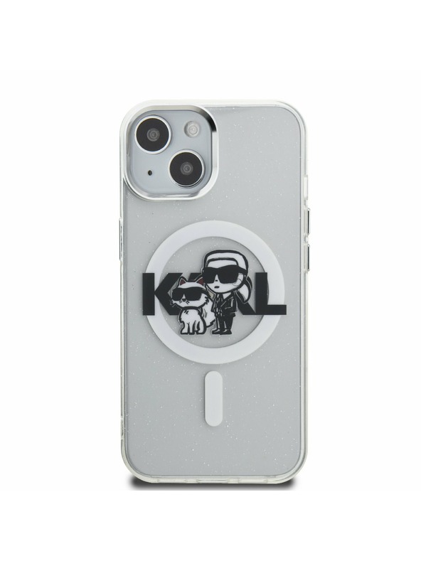 Karl Lagerfeld Karl Lagerfeld IML Glitter Karl and Choupette Sketch MagSafe Stražnji poklopac za iPhone 15 prozirni