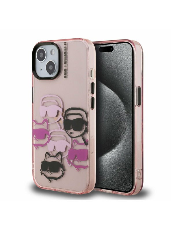 Karl Lagerfeld Karl Lagerfeld IML Multi K&CH Heads Stražnji poklopac za iPhone 15 ružičasti
