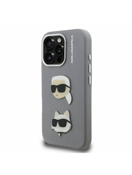 Karl Lagerfeld Karl Lagerfeld Grained PU K&CH Heads Stražnji poklopac za iPhone 16 Pro Max sivi