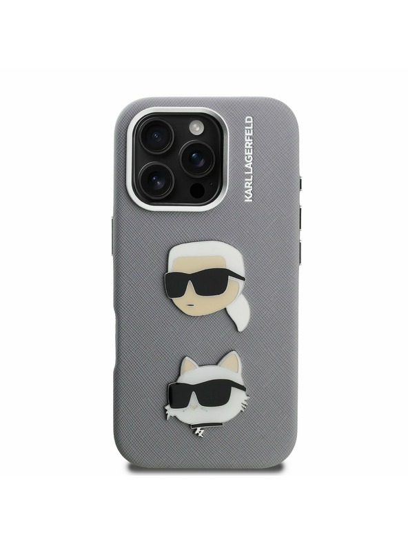 Karl Lagerfeld Karl Lagerfeld Grained PU K&CH Heads Stražnji poklopac za iPhone 16 Pro Max sivi
