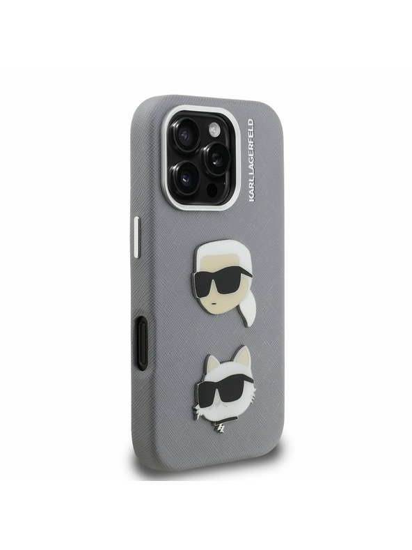 Karl Lagerfeld Karl Lagerfeld Grained PU K&CH Heads Stražnji poklopac za iPhone 16 Pro Max sivi