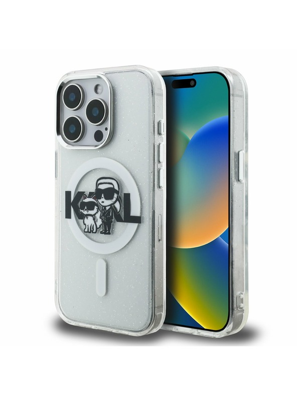 Karl Lagerfeld Karl Lagerfeld IML Glitter Karl and Choupette Sketch MagSafe Stražnji poklopac za iPhone 15 Pro prozirni