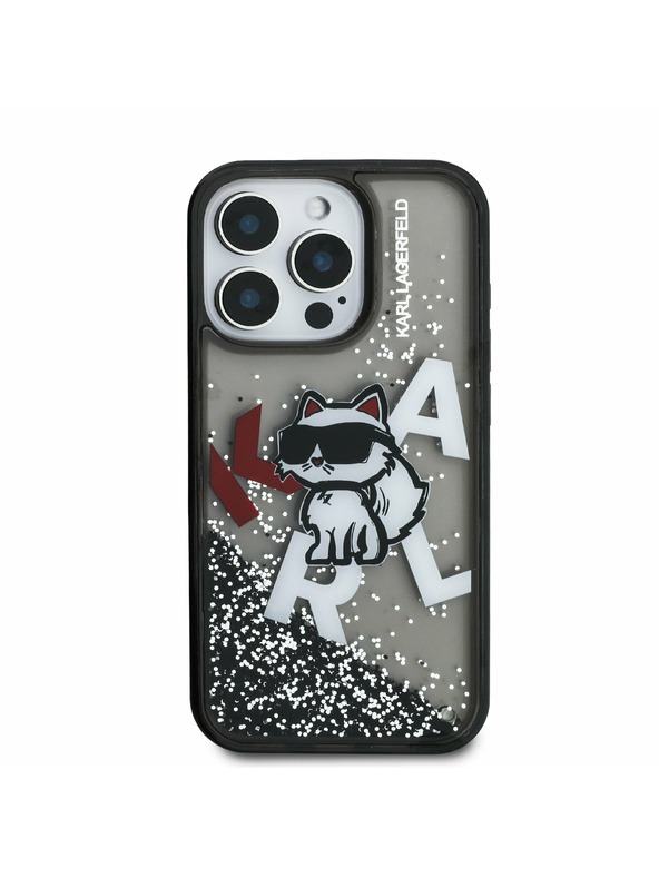 Karl Lagerfeld Karl Lagerfeld Liquid Glitter Scattered Choupette Stražnji poklopac za iPhone 16 Pro Max crni