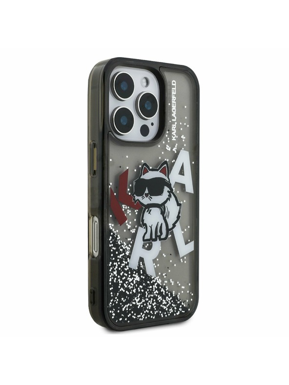 Karl Lagerfeld Karl Lagerfeld Liquid Glitter Scattered Choupette Stražnji poklopac za iPhone 16 Pro Max crni
