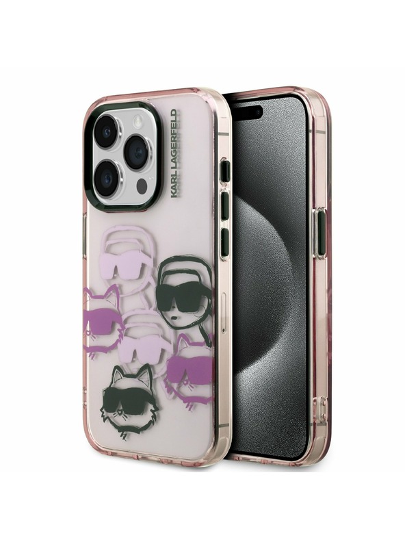Karl Lagerfeld Karl Lagerfeld IML Multi K&CH Heads Stražnji poklopac za iPhone 15 Pro ružičasti