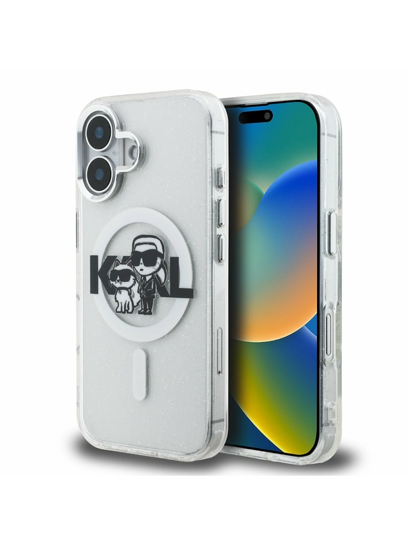 Karl Lagerfeld Karl Lagerfeld IML Glitter Karl and Choupette Sketch MagSafe Stražnji poklopac za iPhone 16 prozirni