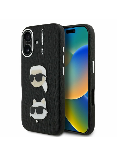 Karl Lagerfeld Karl Lagerfeld Grained PU K&CH Heads Stražnji poklopac za iPhone 16 crni
