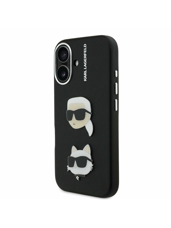 Karl Lagerfeld Karl Lagerfeld Grained PU K&CH Heads Stražnji poklopac za iPhone 16 crni