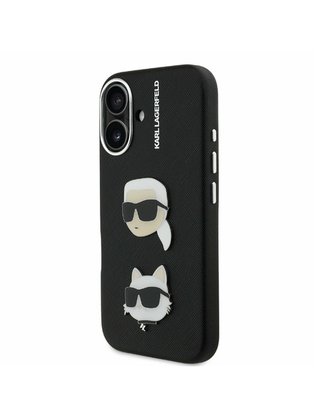 Karl Lagerfeld Karl Lagerfeld Grained PU K&CH Heads Stražnji poklopac za iPhone 16 crni