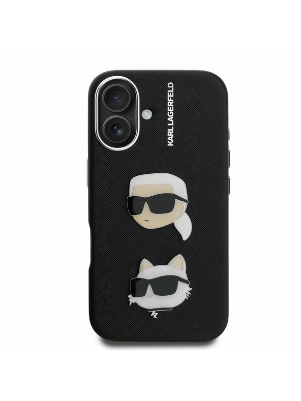 Karl Lagerfeld Karl Lagerfeld Grained PU K&CH Heads Stražnji poklopac za iPhone 16 crni