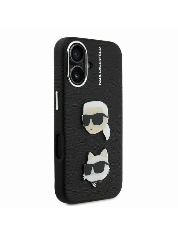 Karl Lagerfeld Karl Lagerfeld Grained PU K&CH Heads Stražnji poklopac za iPhone 16 crni