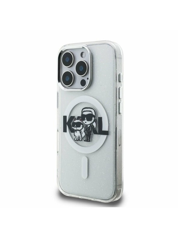 Karl Lagerfeld Karl Lagerfeld IML Glitter Karl and Choupette Sketch MagSafe Stražnji poklopac za iPhone 16 Pro prozirni
