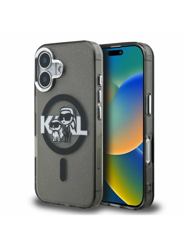 Karl Lagerfeld Karl Lagerfeld IML Glitter Karl and Choupette Sketch MagSafe Stražnji poklopac za iPhone 16 crni