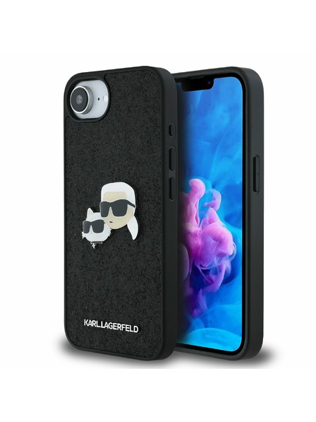 Karl Lagerfeld Karl Lagerfeld Fixed Glitter Metal K&CH stražnji poklopac za iPhone 16e Crni